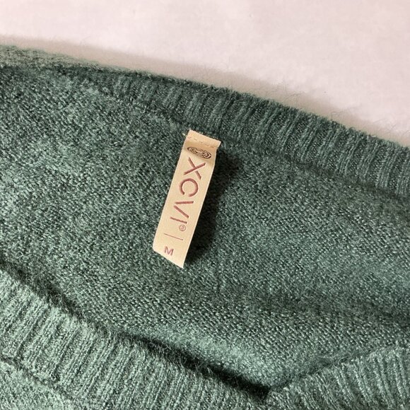 XCVI Green Gresham V-Neck Pocket Ribbed Sweater Top M - Picture 6 of 7
